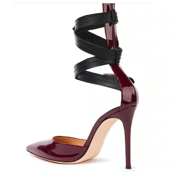 Gianvito Rossi Sz 9 Burgundy Parker 105 closes toe Multi strap heels - Picture 5 of 10